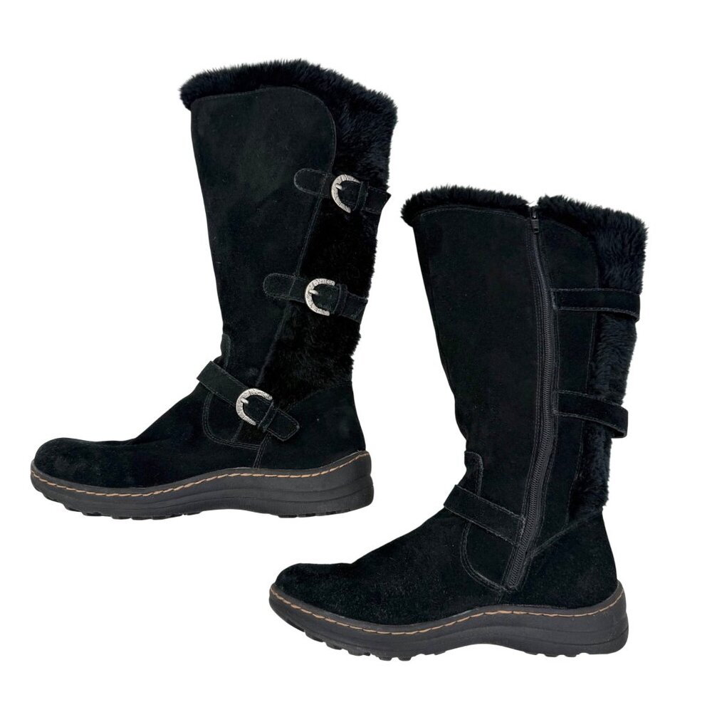 BARETRAPS AYDEN BLACK SUEDE FAUX FUR TALL WINTER BOOTS W/ BUCKLE ACCENTS 9.5M